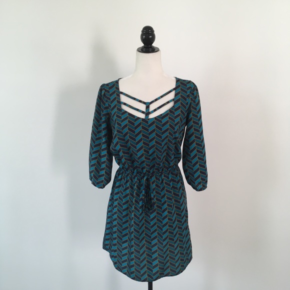 BeBop Dresses & Skirts - BeBop Teal & Green Chevron Printed Dress